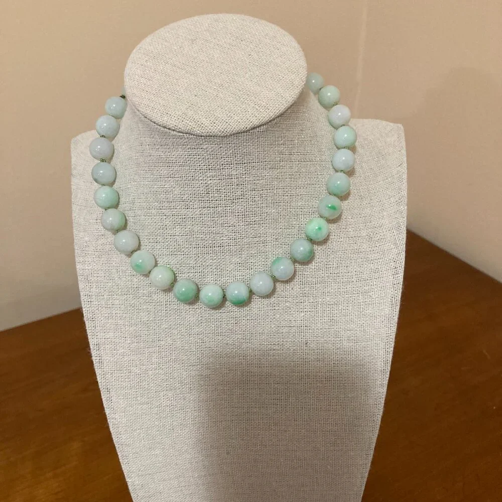14k Yellow Gold Mings Hawaii Jade Choker Necklace 13" - Picture 2 of 8
